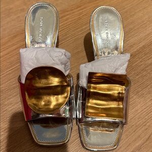 Tory Burch Gold and Silver Slide Sandals